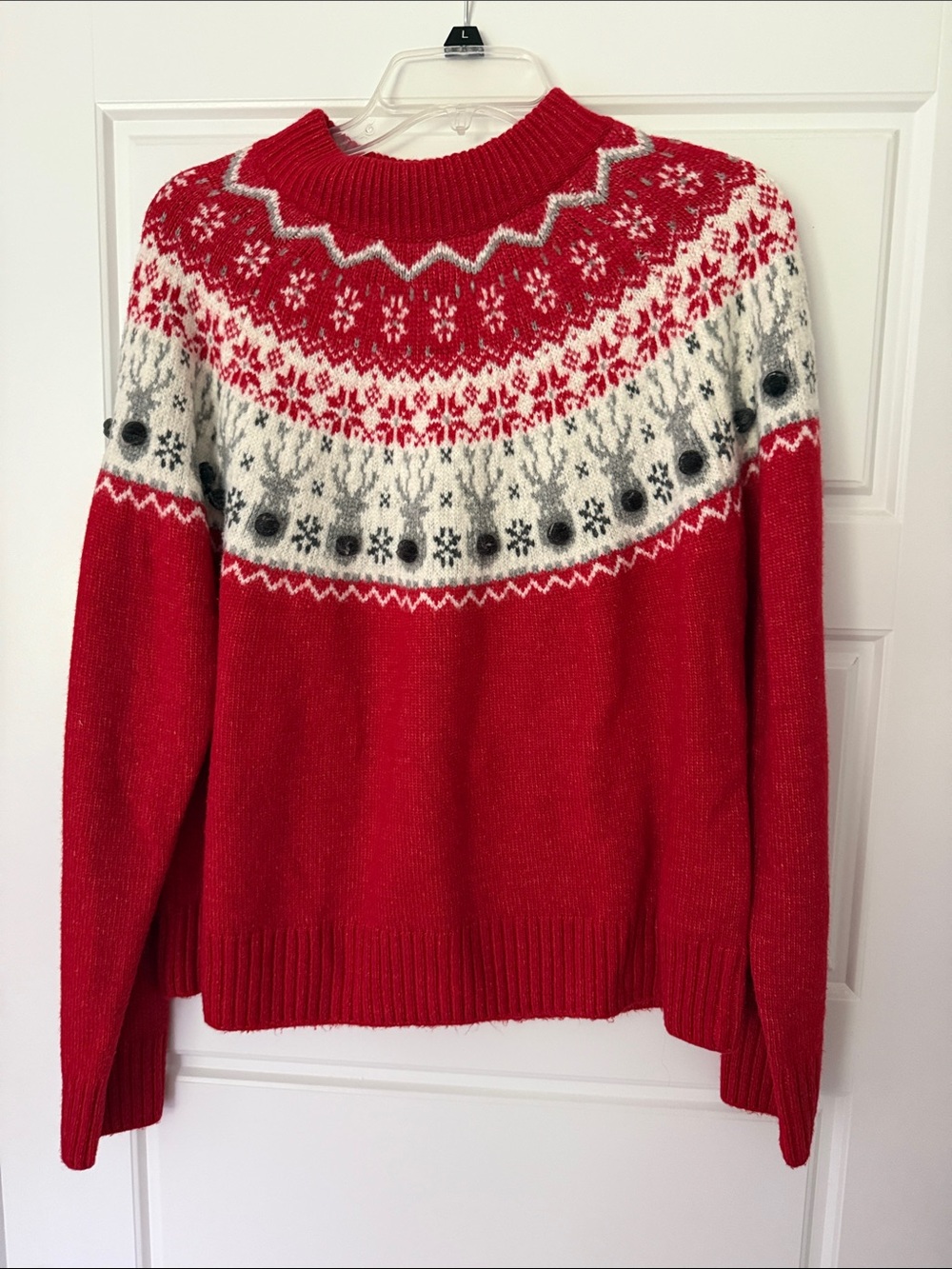 H&M Red Fair Isle Turtleneck Sweater with White and Gray Yoke